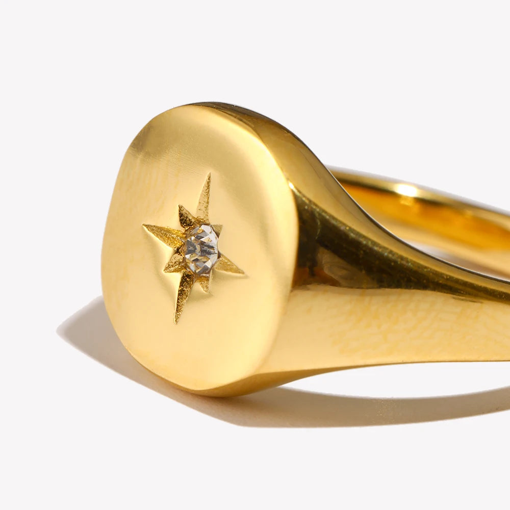 Anel de vedação E.B.belle Aspect North Star cor prata à prova d'água joias de aço inoxidável 316L acessórios banhados a ouro 18K