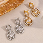Ebbelle moda 18k banhado a ouro luxo emendado quadrado zircão completo pérola brincos feminino festa chique jóias não manchado