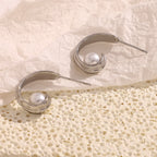 Ebbelle moda craetive clipe em forma de c pérola brinco 18k banhado a ouro aço inoxidável festa feminino orelha jóias presente
