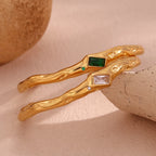 Ebbelle Pulseira de zircão retangular de abertura irregular 18K banhada a ouro cor verde pulseiras de mão femininas de aço inoxidável 316L