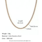 Ebbelle 2mm3mm4mm5mm brilhante luxo 3a zircão tênis corrente colares para mulher aço inoxidável banhado a ouro colar de dama de honra