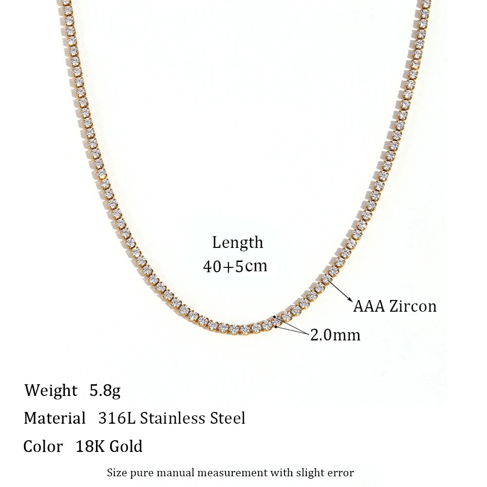 Ebbelle 2mm3mm4mm5mm brilhante luxo 3a zircão tênis corrente colares para mulher aço inoxidável banhado a ouro colar de dama de honra