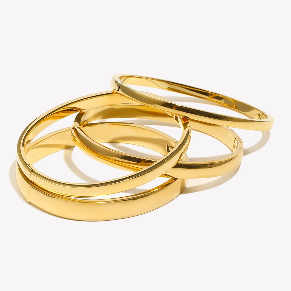 Ebbelle Pulseiras de formato oval com protuberância brilhante de vários tamanhos 18K banhado a ouro em aço inoxidável joias femininas hipoalergênicas à prova d'água
