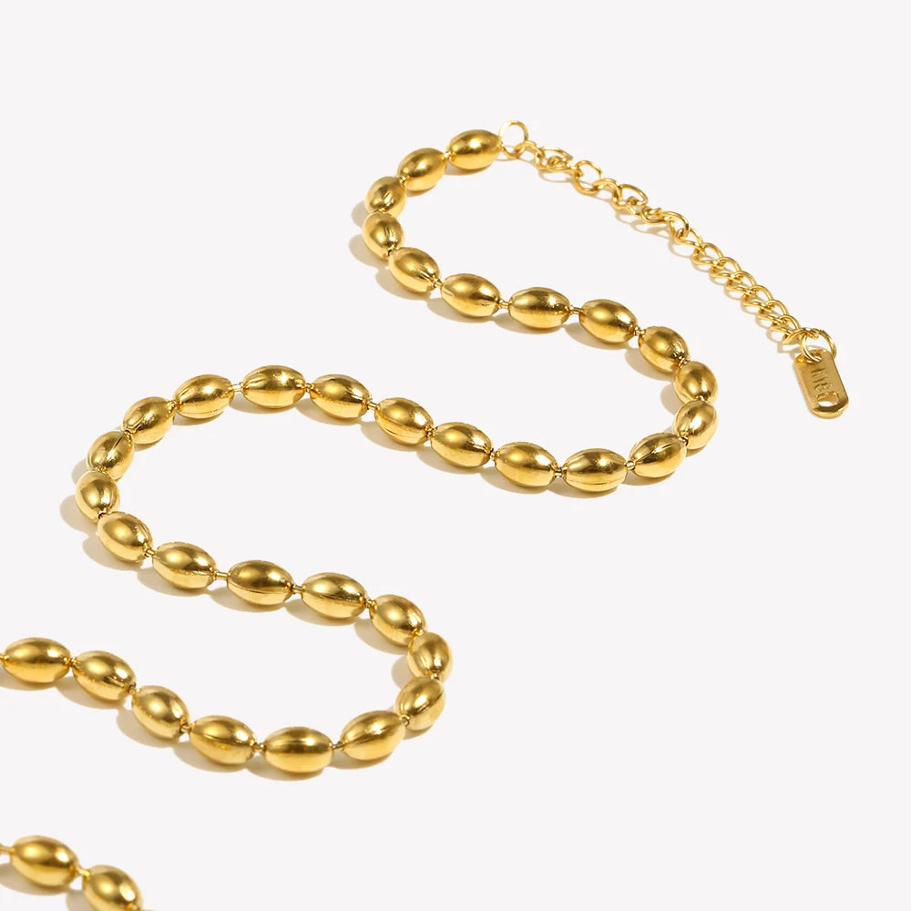 Ebbelle Colares de contas ovais banhados a ouro 18K de aço inoxidável Gargantilha diária Colares Acessórios de joias da moda para mulheres