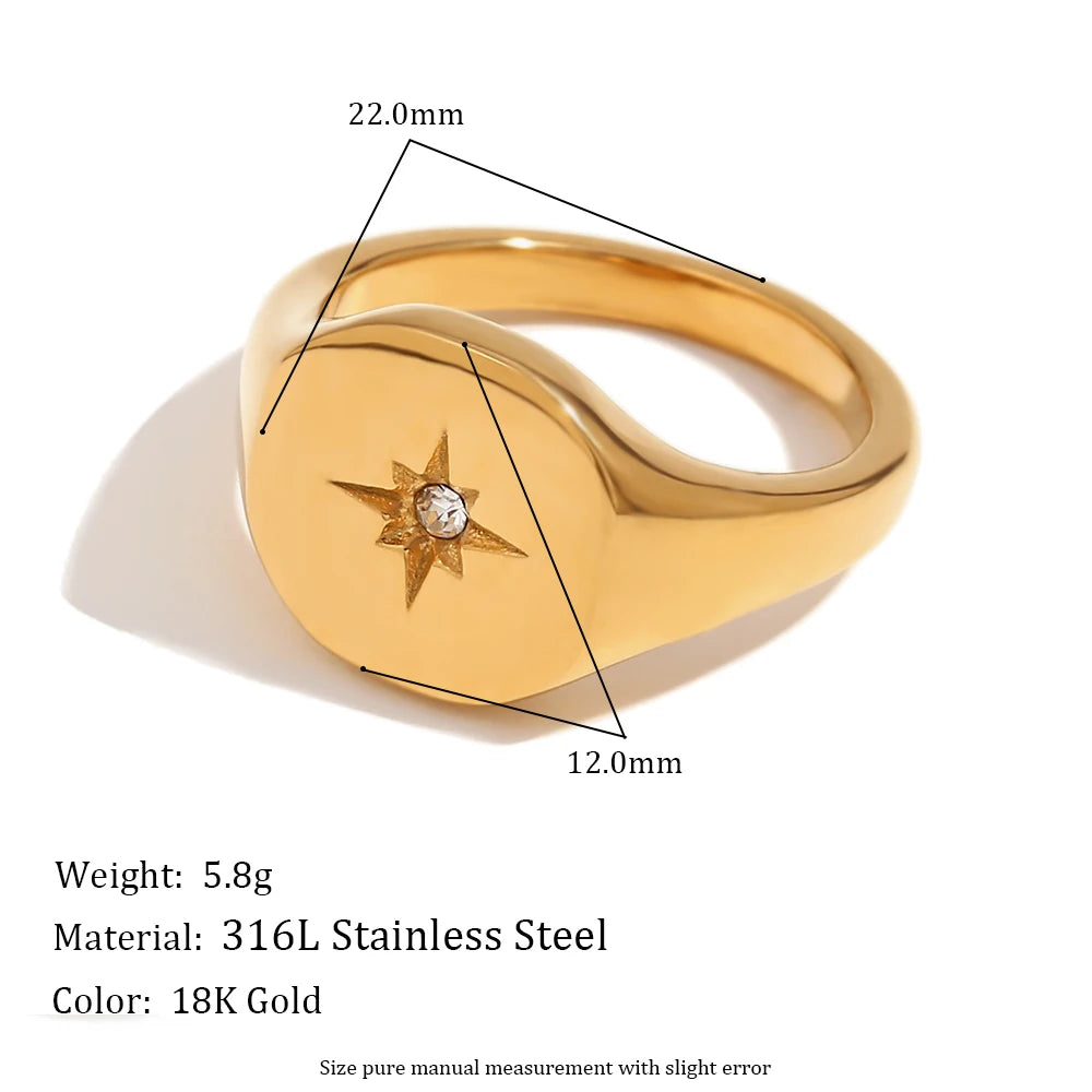 Anel de vedação E.B.belle Aspect North Star cor prata à prova d'água joias de aço inoxidável 316L acessórios banhados a ouro 18K