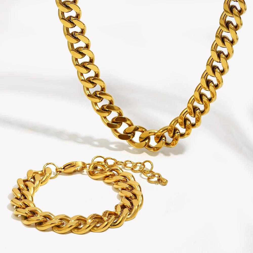 Aço inoxidável banhado a ouro Chunky colar de corrente cubana para mulheres, anti-alérgico, sem manchas, minimalista, E.B.