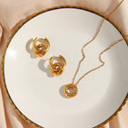 Ebbelle novo cristal pavimentado redondo grosso brincos de argola forma donut pingente de ouro colar conjunto de jóias de aço inoxidável para mulher