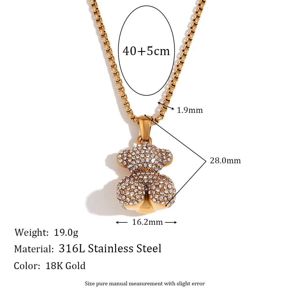 E.B.belle Colar com pingente de urso sentado, resistente à água, banhado a ouro 18K, aço inoxidável 316L