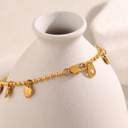 Ebbelle Pulseira criativa de cor mista redonda com miçangas coração pulseira banhada a ouro 18K joias da moda em aço inoxidável