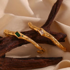 Ebbelle Pulseira de zircão retangular de abertura irregular 18K banhada a ouro cor verde pulseiras de mão femininas de aço inoxidável 316L