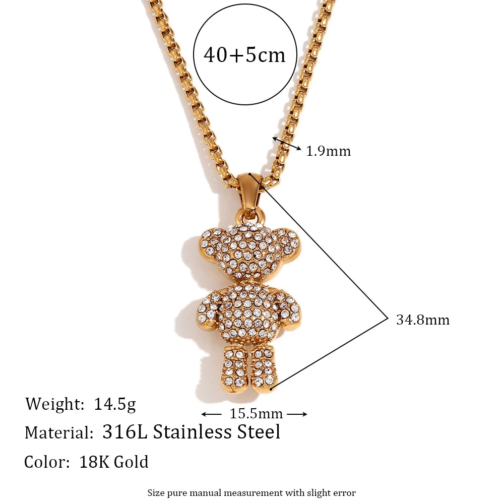 E.B.belle Colar com pingente de urso sentado, resistente à água, banhado a ouro 18K, aço inoxidável 316L
