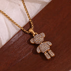 E.B.belle Colar com pingente de urso sentado, resistente à água, banhado a ouro 18K, aço inoxidável 316L