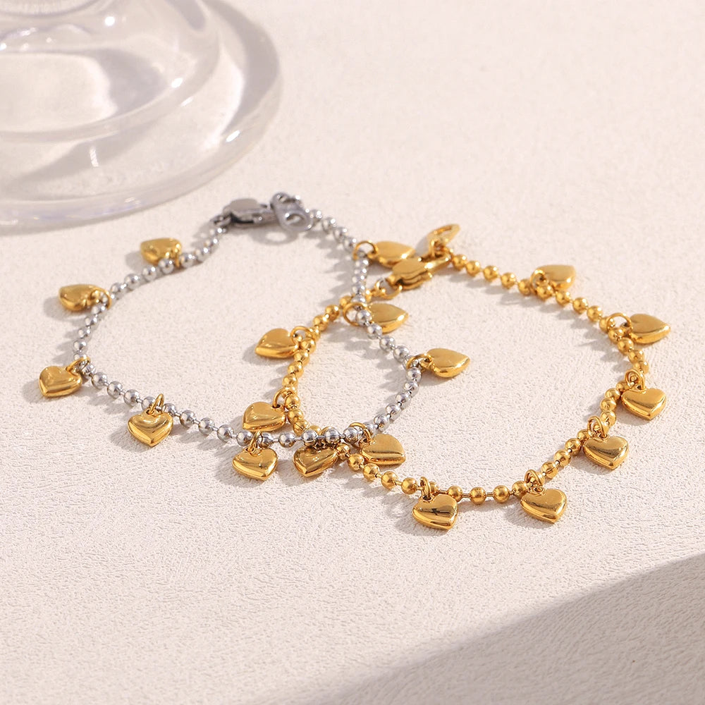 Ebbelle Pulseira criativa de cor mista redonda com miçangas coração pulseira banhada a ouro 18K joias da moda em aço inoxidável