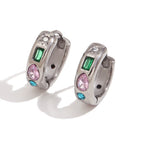 E.B.belle Brincos de argola de zircônia coloridos sem manchas brincos banhados a ouro 18K para mulheres joias de aço inoxidável 316L