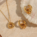 Ebbelle novo cristal pavimentado redondo grosso brincos de argola forma donut pingente de ouro colar conjunto de jóias de aço inoxidável para mulher
