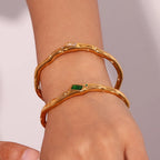 Ebbelle Pulseira de zircão retangular de abertura irregular 18K banhada a ouro cor verde pulseiras de mão femininas de aço inoxidável 316L