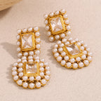 Ebbelle moda 18k banhado a ouro luxo emendado quadrado zircão completo pérola brincos feminino festa chique jóias não manchado