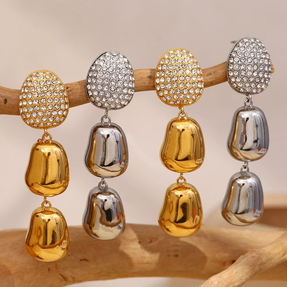 Ebbelle luxo zircão amendoim pingente brincos de aço inoxidável 18k banhado a ouro manchar livre jóias femininas festa hipoalergênico