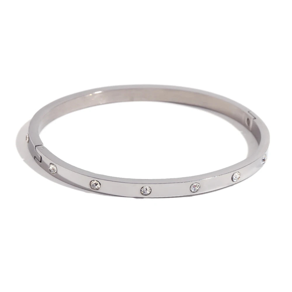 E.B.belle Pulseira com fivela de zircônia pontilhada, resistente à água, pulseira de aço inoxidável 316L para mulheres, joias banhadas a ouro 18K