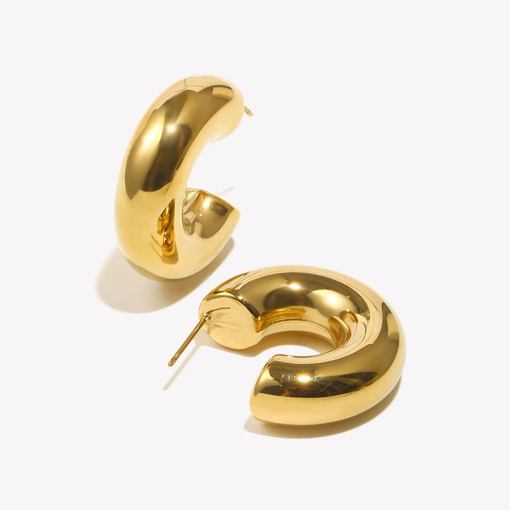 E.B.belle Brincos de argola banhados a ouro, leves e ocos, para mulheres, minimalistas, de aço inoxidável, à prova d'água, sem manchas